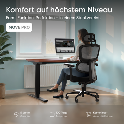 DESKSPACE Move Pro ergonomischer Bürostuhl mit intelligenter Lordosenstütze und atmungsaktivem Netzgewebe