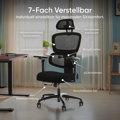 DESKSPACE Move Pro ergonomischer Bürostuhl mit intelligenter Lordosenstütze und atmungsaktivem Netzgewebe