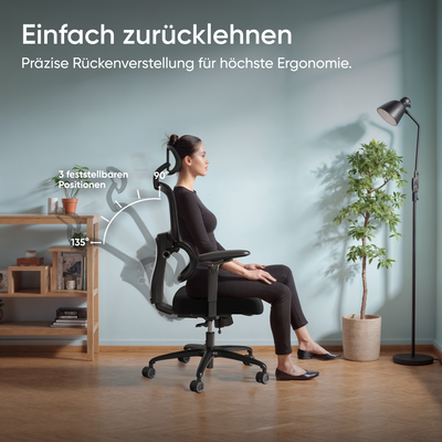 DESKSPACE Move Pro ergonomischer Bürostuhl mit intelligenter Lordosenstütze und atmungsaktivem Netzgewebe