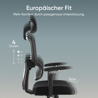 DESKSPACE Move Pro ergonomischer Bürostuhl mit intelligenter Lordosenstütze und atmungsaktivem Netzgewebe