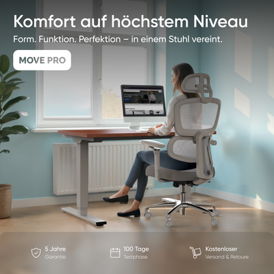 DESKSPACE Move Pro ergonomischer Bürostuhl mit intelligenter Lordosenstütze und atmungsaktivem Netzgewebe