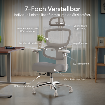 DESKSPACE Move Pro ergonomischer Bürostuhl mit intelligenter Lordosenstütze und atmungsaktivem Netzgewebe