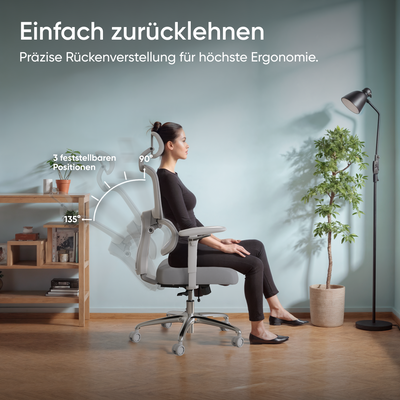 DESKSPACE Move Pro ergonomischer Bürostuhl mit intelligenter Lordosenstütze und atmungsaktivem Netzgewebe