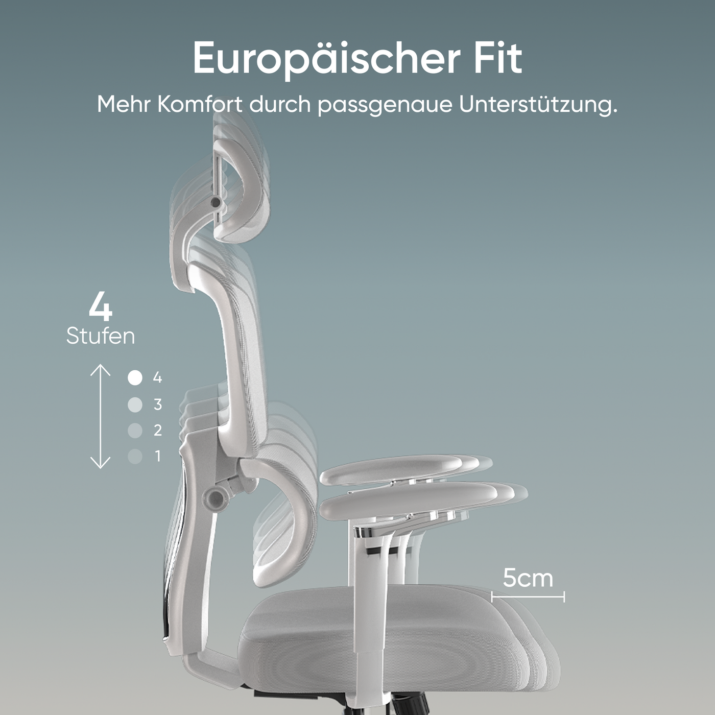 DESKSPACE Move Pro ergonomischer Bürostuhl mit intelligenter Lordosenstütze und atmungsaktivem Netzgewebe