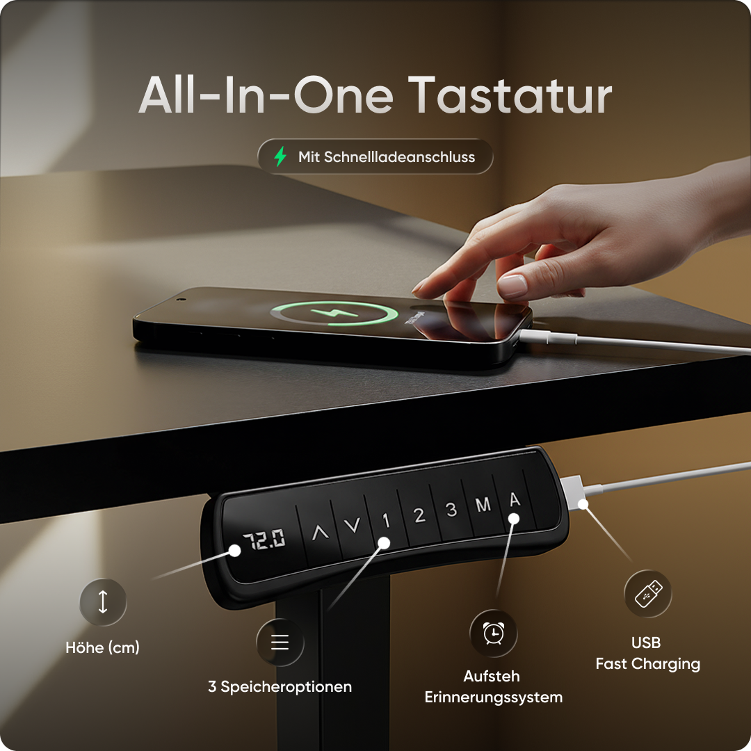 Moderner ergonomischer Stehpult von DESKSPACE Pro Model– elektrisch verstellbar mit smarter Bedienung