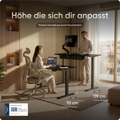 Moderner ergonomischer Stehpult von DESKSPACE Pro Model– elektrisch verstellbar mit smarter Bedienung