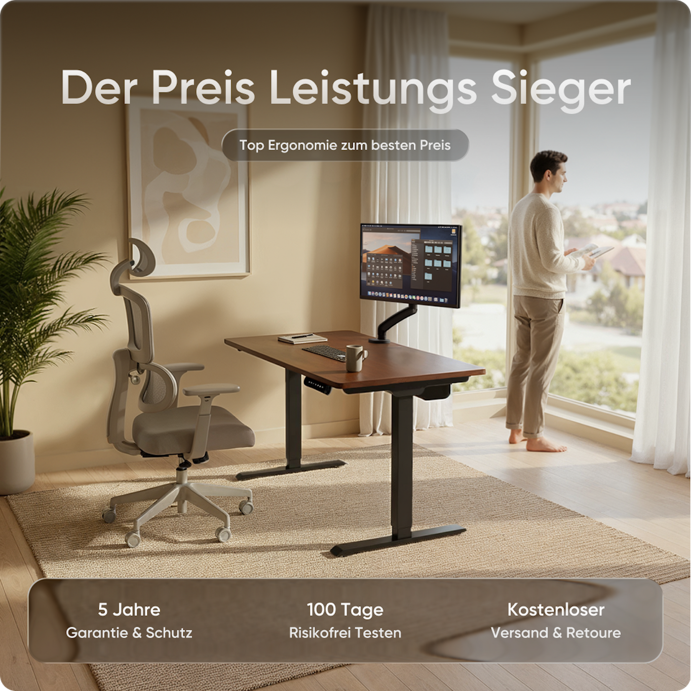 Moderner ergonomischer Stehpult von DESKSPACE Pro Model– elektrisch verstellbar mit smarter Bedienung