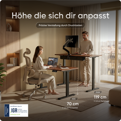 Moderner ergonomischer Stehpult von DESKSPACE Pro Model– elektrisch verstellbar mit smarter Bedienung