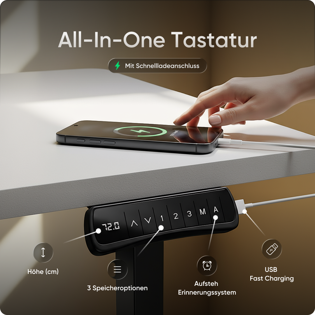 Moderner ergonomischer Stehpult von DESKSPACE Pro Model– elektrisch verstellbar mit smarter Bedienung