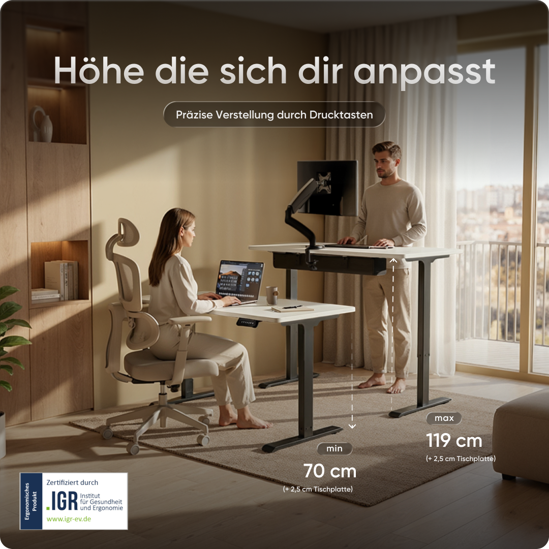 Moderner ergonomischer Stehpult von DESKSPACE Pro Model– elektrisch verstellbar mit smarter Bedienung