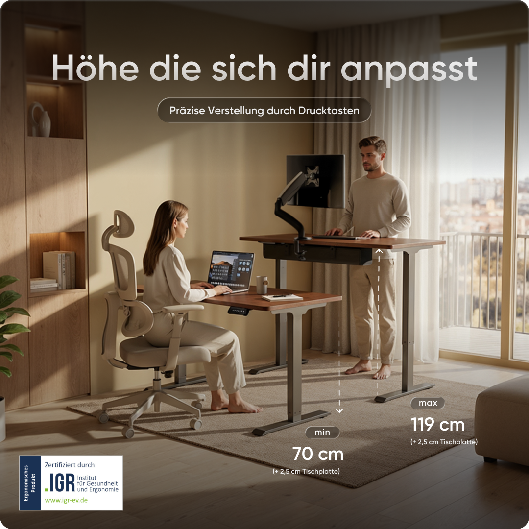 Moderner ergonomischer Stehpult von DESKSPACE Pro Model– elektrisch verstellbar mit smarter Bedienung
