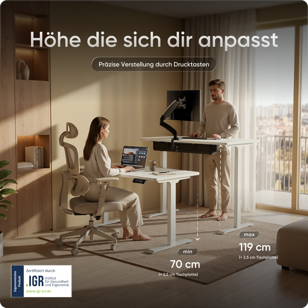 Moderner ergonomischer Stehpult von DESKSPACE Pro Model– elektrisch verstellbar mit smarter Bedienung