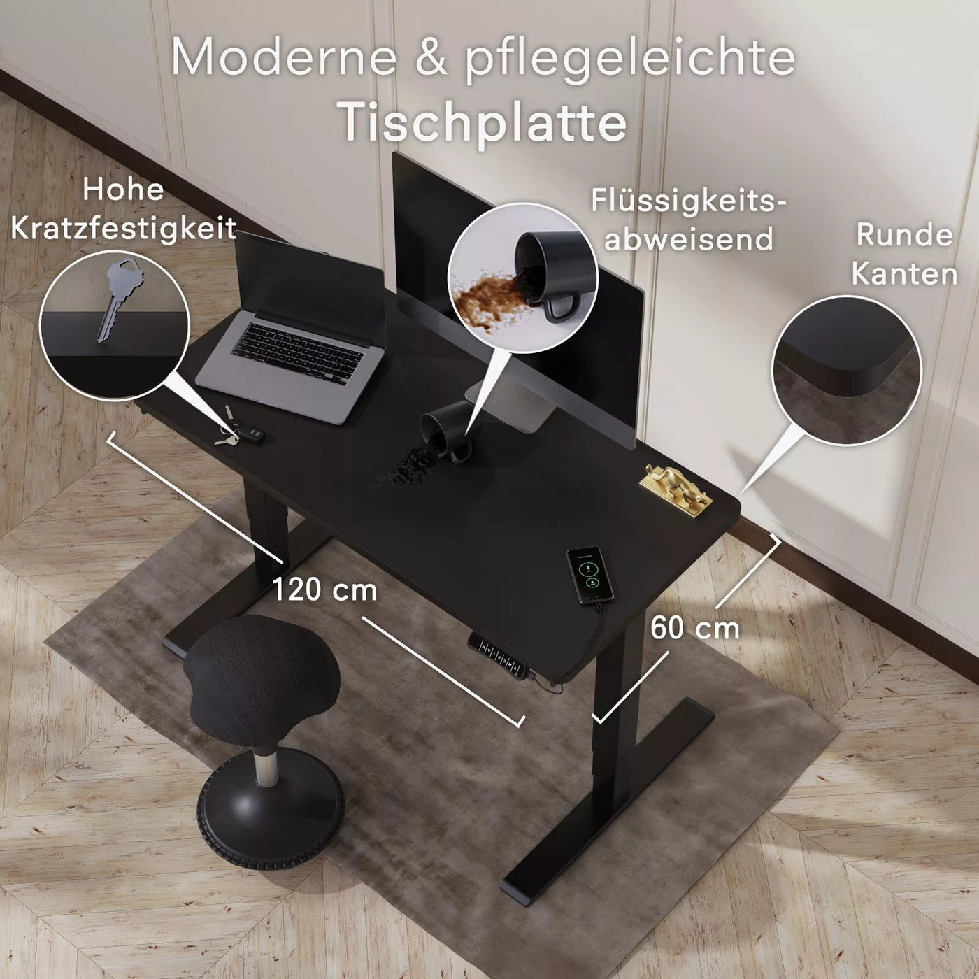 DESKSPACE Tischplatte – massive 2,5 cm starke Holzplatte, ideal für höhenverstellbare Schreibtische, Esstische & Arbeitsplätze, ideal für Büro & Homeoffice
