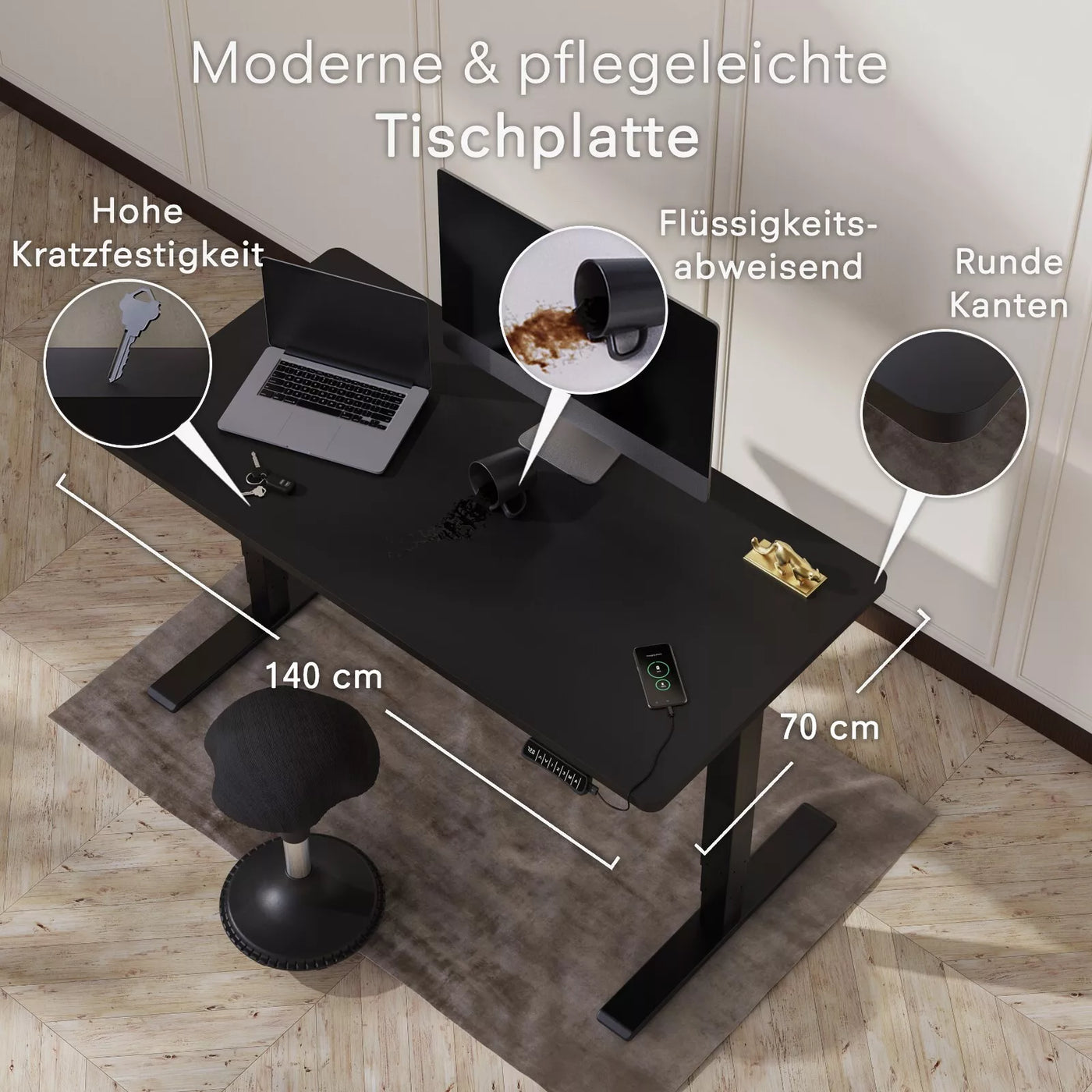 DESKSPACE Tischplatte – massive 2,5 cm starke Holzplatte, ideal für höhenverstellbare Schreibtische, Esstische & Arbeitsplätze, ideal für Büro & Homeoffice