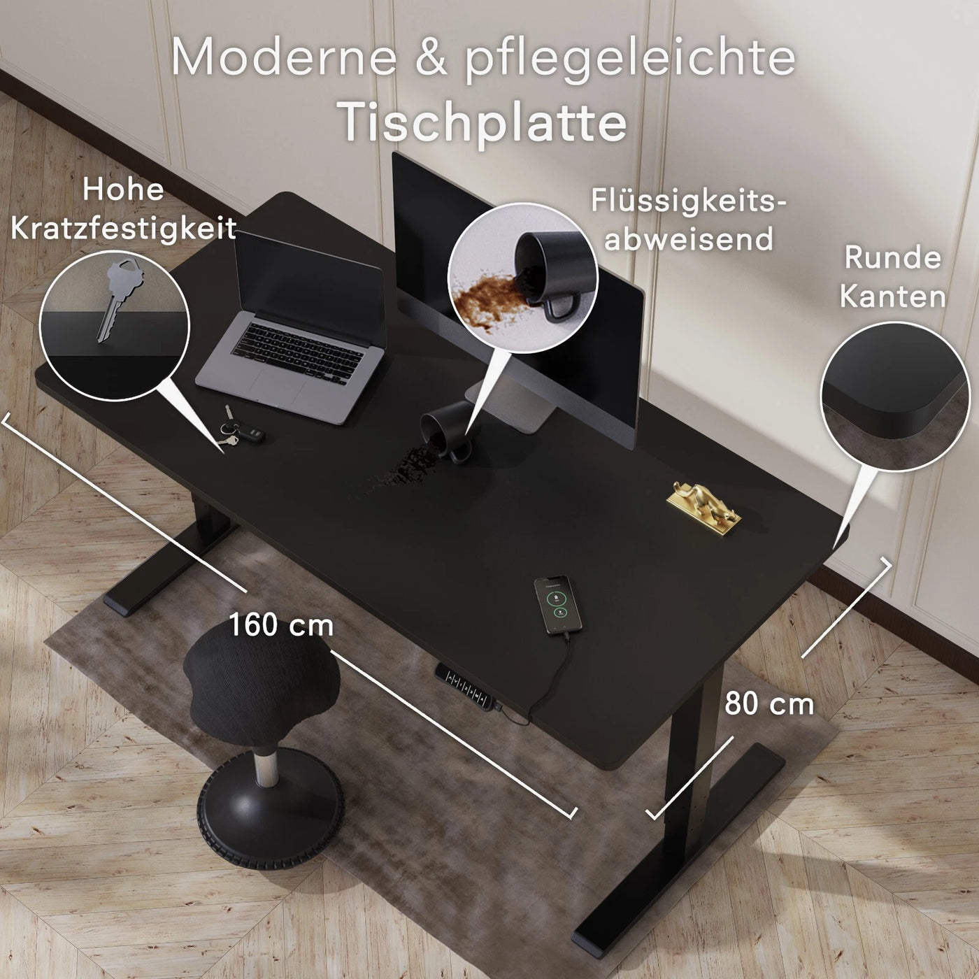 DESKSPACE Tischplatte – massive 2,5 cm starke Holzplatte, ideal für höhenverstellbare Schreibtische, Esstische & Arbeitsplätze, ideal für Büro & Homeoffice