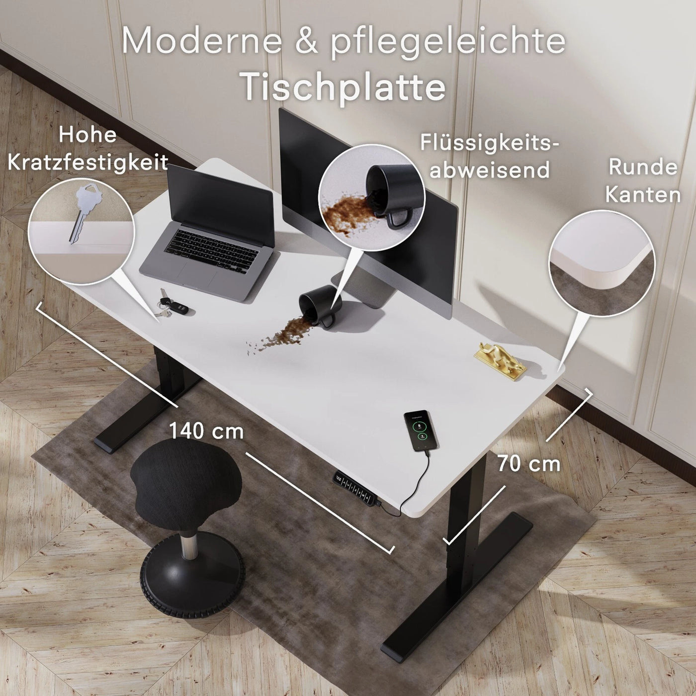 DESKSPACE Tischplatte – massive 2,5 cm starke Holzplatte, ideal für höhenverstellbare Schreibtische, Esstische & Arbeitsplätze, ideal für Büro & Homeoffice
