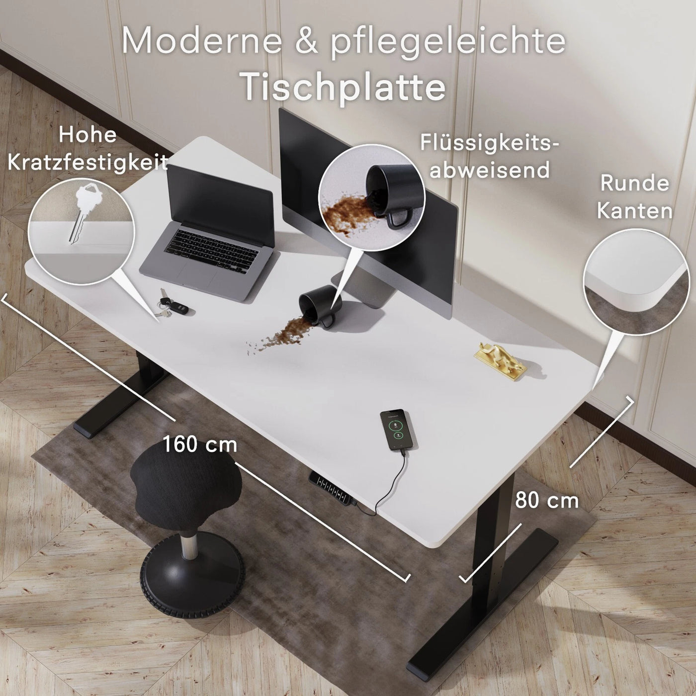 DESKSPACE Tischplatte – massive 2,5 cm starke Holzplatte, ideal für höhenverstellbare Schreibtische, Esstische & Arbeitsplätze, ideal für Büro & Homeoffice