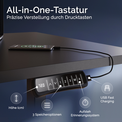 DESKSPACE Titan elektrisch höhenverstellbarer Schreibtisch mit 4 stabilen Beinen, Dual-Motor-Antrieb, 200 kg Tragkraft, Memory-Steuerung und modernem Design