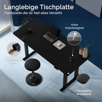 DESKSPACE Titan elektrisch höhenverstellbarer Schreibtisch mit 4 stabilen Beinen, Dual-Motor-Antrieb, 200 kg Tragkraft, Memory-Steuerung und modernem Design