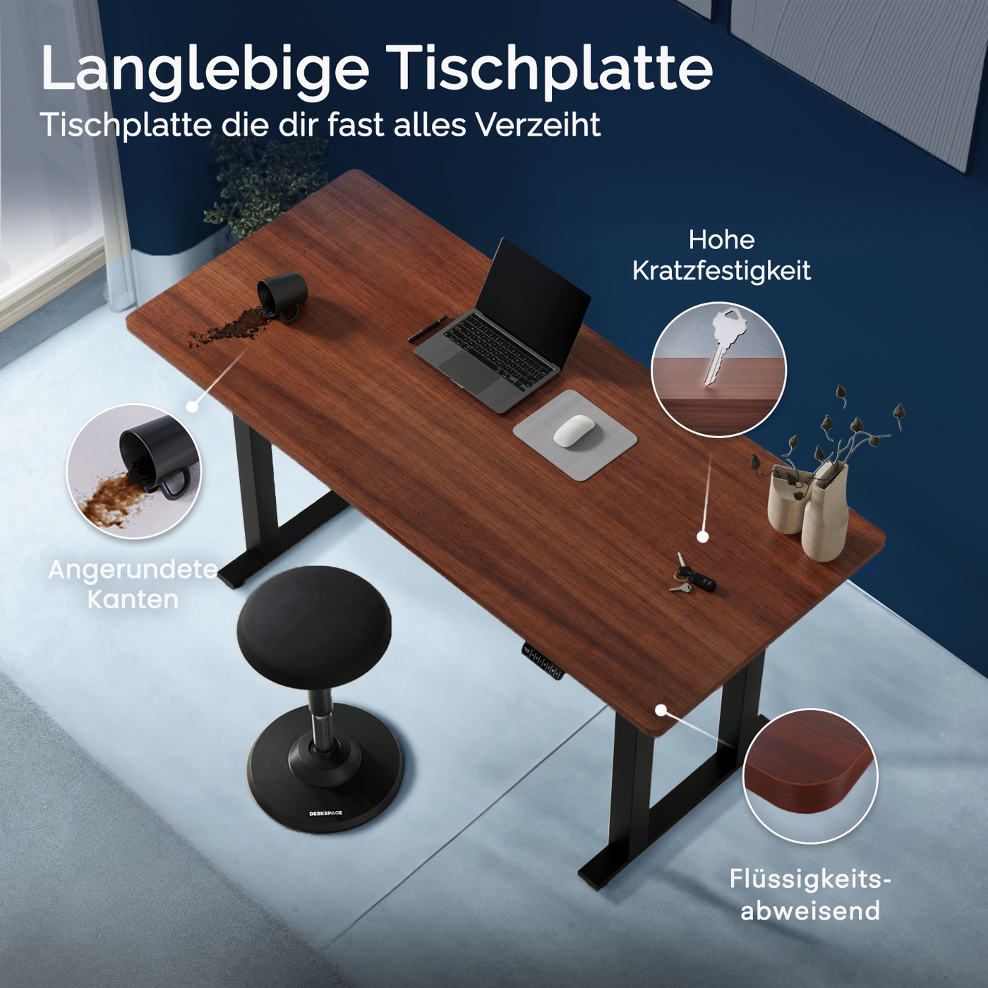 DESKSPACE Titan elektrisch höhenverstellbarer Schreibtisch mit 4 stabilen Beinen, Dual-Motor-Antrieb, 200 kg Tragkraft, Memory-Steuerung und modernem Design