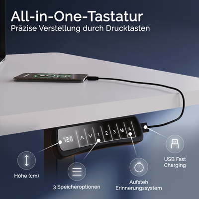 DESKSPACE Titan elektrisch höhenverstellbarer Schreibtisch mit 4 stabilen Beinen, Dual-Motor-Antrieb, 200 kg Tragkraft, Memory-Steuerung und modernem Design