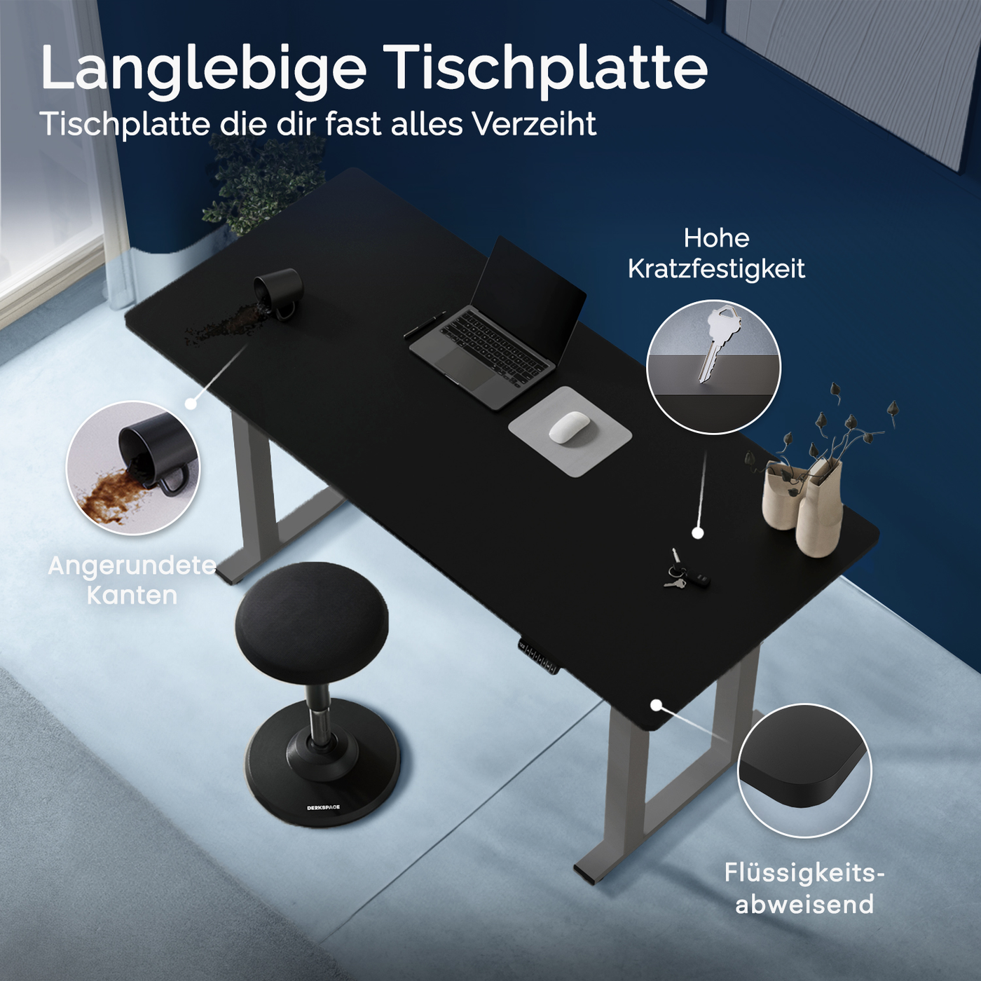 DESKSPACE Titan elektrisch höhenverstellbarer Schreibtisch mit 4 stabilen Beinen, Dual-Motor-Antrieb, 200 kg Tragkraft, Memory-Steuerung und modernem Design