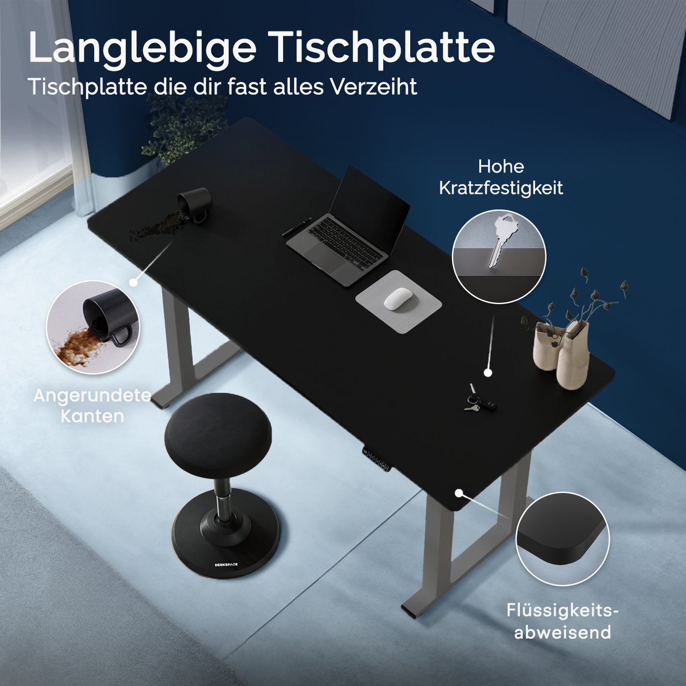 DESKSPACE Titan elektrisch höhenverstellbarer Schreibtisch mit 4 stabilen Beinen, Dual-Motor-Antrieb, 200 kg Tragkraft, Memory-Steuerung und modernem Design