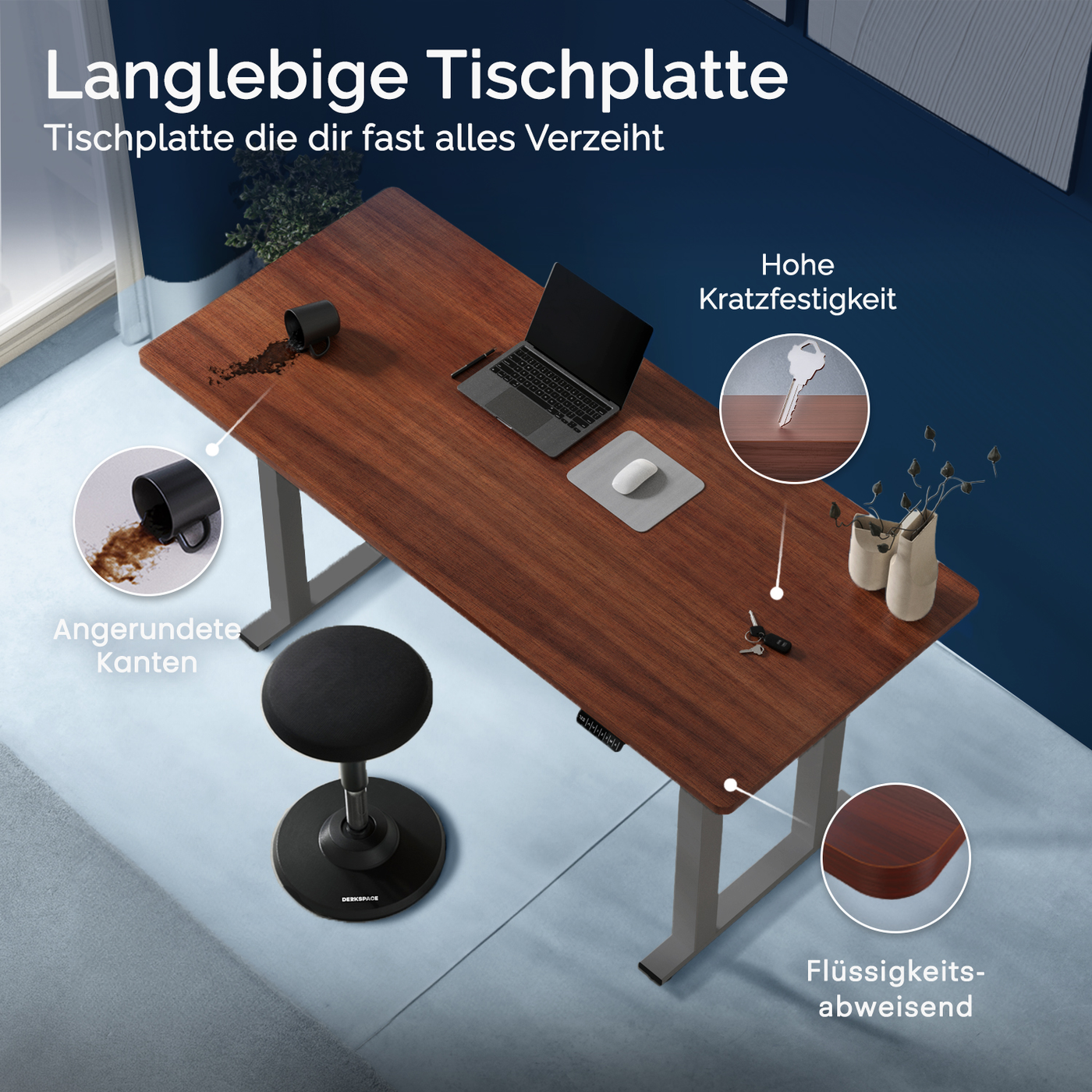 DESKSPACE Titan elektrisch höhenverstellbarer Schreibtisch mit 4 stabilen Beinen, Dual-Motor-Antrieb, 200 kg Tragkraft, Memory-Steuerung und modernem Design