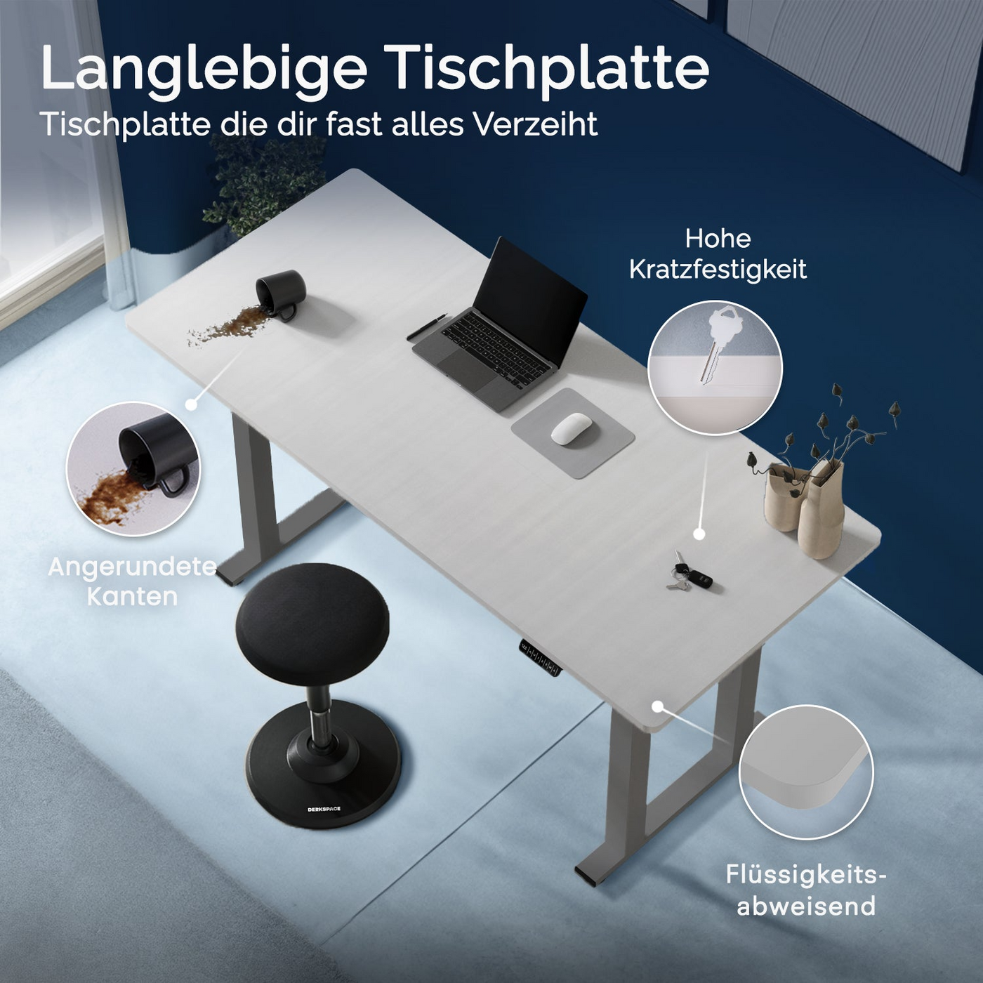 DESKSPACE Titan elektrisch höhenverstellbarer Schreibtisch mit 4 stabilen Beinen, Dual-Motor-Antrieb, 200 kg Tragkraft, Memory-Steuerung und modernem Design