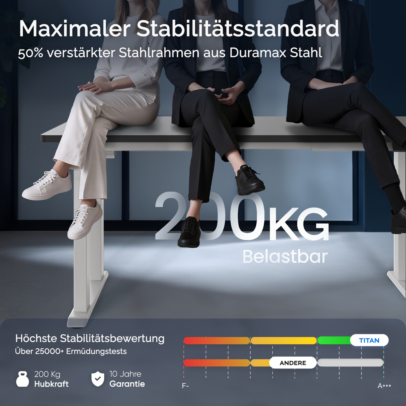 DESKSPACE Titan elektrisch höhenverstellbarer Schreibtisch mit 4 stabilen Beinen, Dual-Motor-Antrieb, 200 kg Tragkraft, Memory-Steuerung und modernem Design