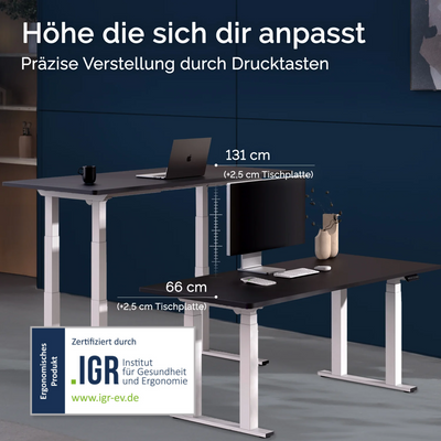 DESKSPACE Titan elektrisch höhenverstellbarer Schreibtisch mit 4 stabilen Beinen, Dual-Motor-Antrieb, 200 kg Tragkraft, Memory-Steuerung und modernem Design