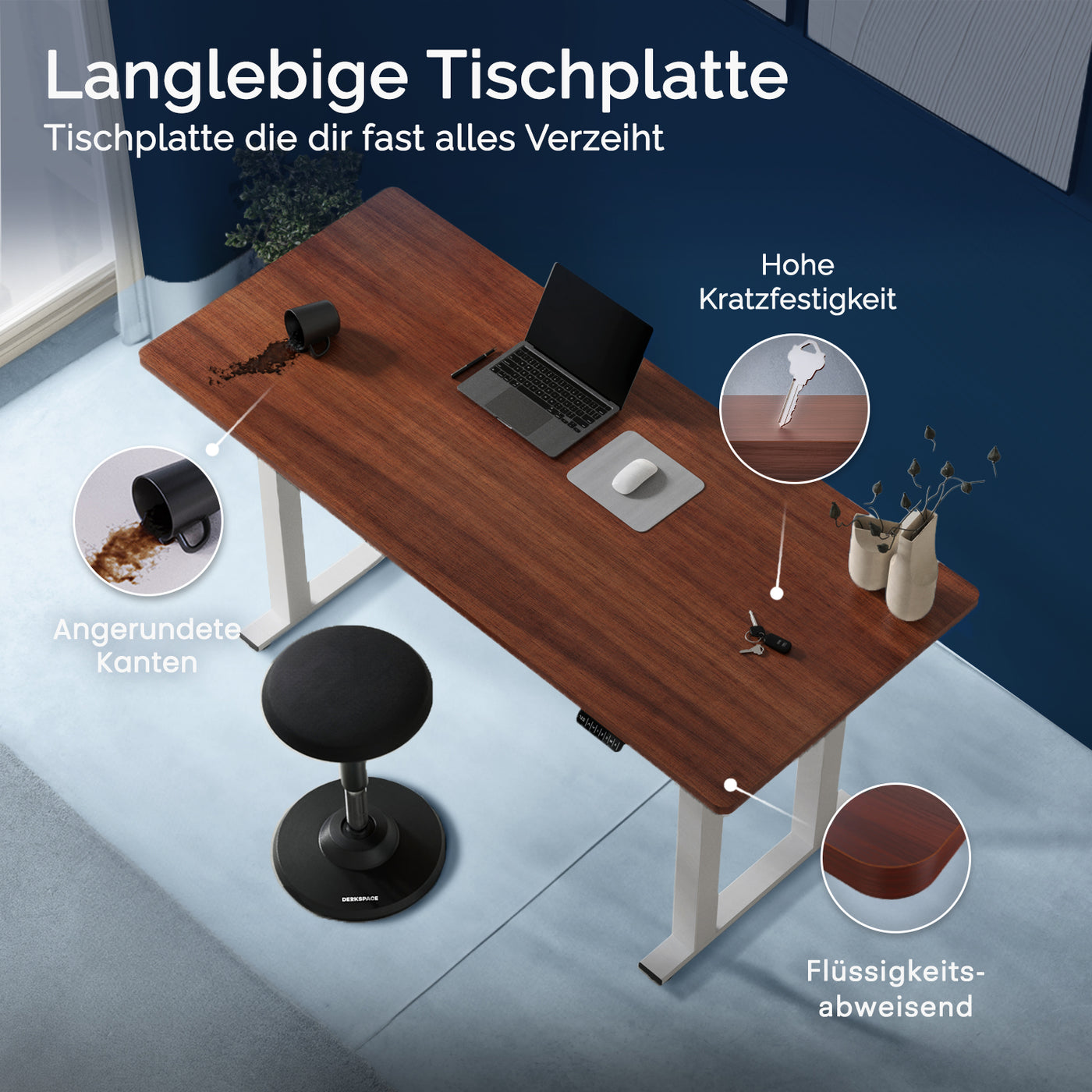 DESKSPACE Titan elektrisch höhenverstellbarer Schreibtisch mit 4 stabilen Beinen, Dual-Motor-Antrieb, 200 kg Tragkraft, Memory-Steuerung und modernem Design