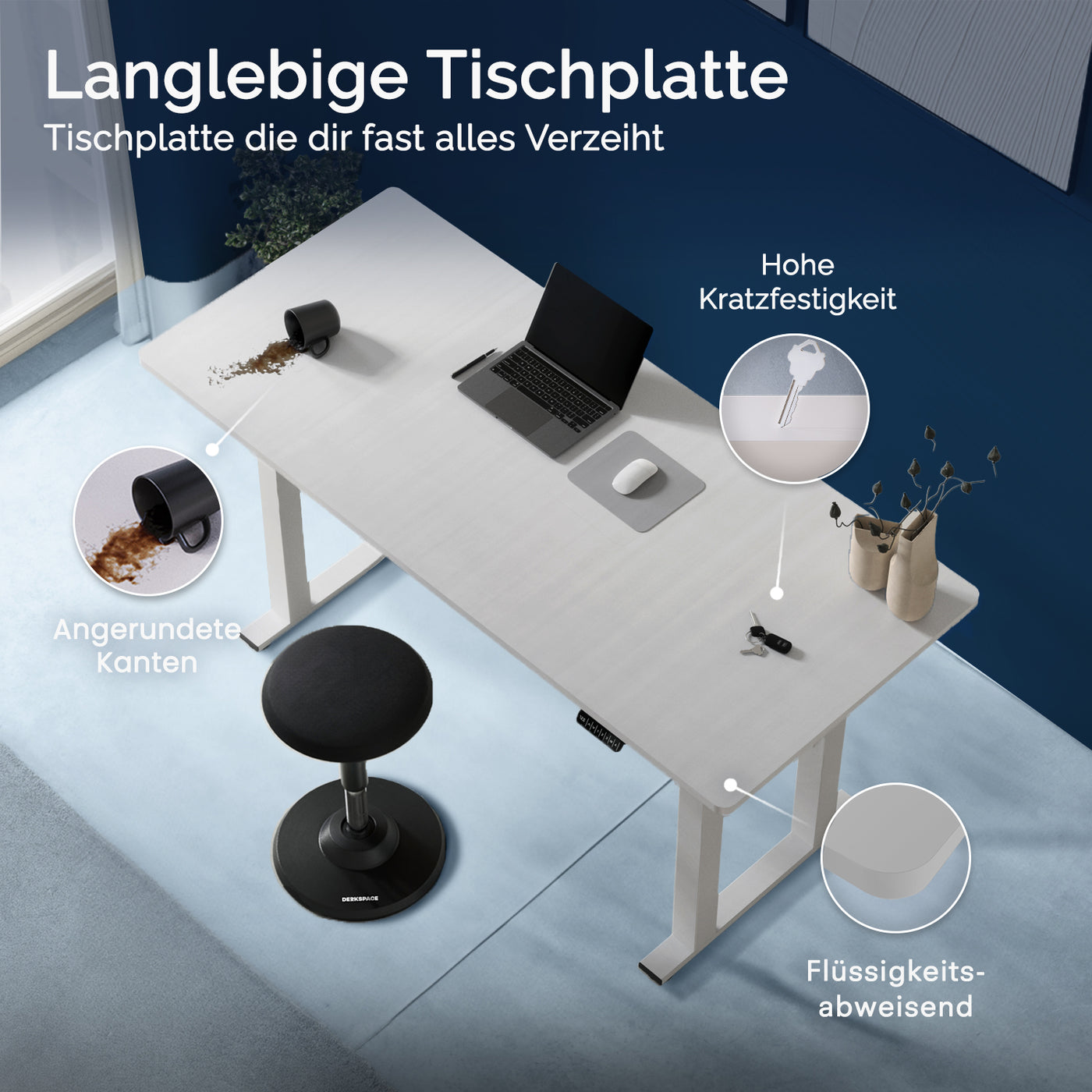 DESKSPACE Titan elektrisch höhenverstellbarer Schreibtisch mit 4 stabilen Beinen, Dual-Motor-Antrieb, 200 kg Tragkraft, Memory-Steuerung und modernem Design