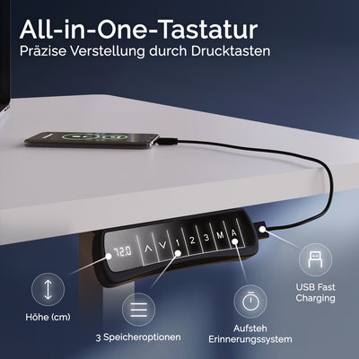 DESKSPACE Titan elektrisch höhenverstellbarer Schreibtisch mit 4 stabilen Beinen, Dual-Motor-Antrieb, 200 kg Tragkraft, Memory-Steuerung und modernem Design