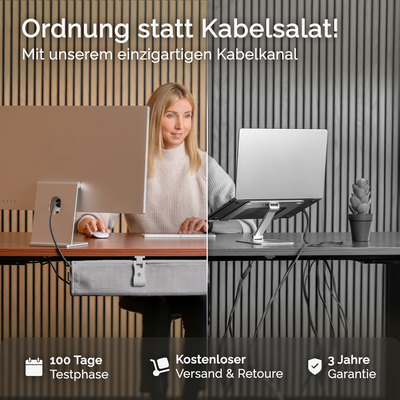 DESKSPACE Wrap Kabelwanne – beidseitig klappbarer Kabelkanal für Schreibtisch, robustes Kabelmanagement aus Metall, 94 cm lang