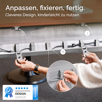 DESKSPACE Wrap Kabelwanne – beidseitig klappbarer Kabelkanal für Schreibtisch, robustes Kabelmanagement aus Metall, 94 cm lang