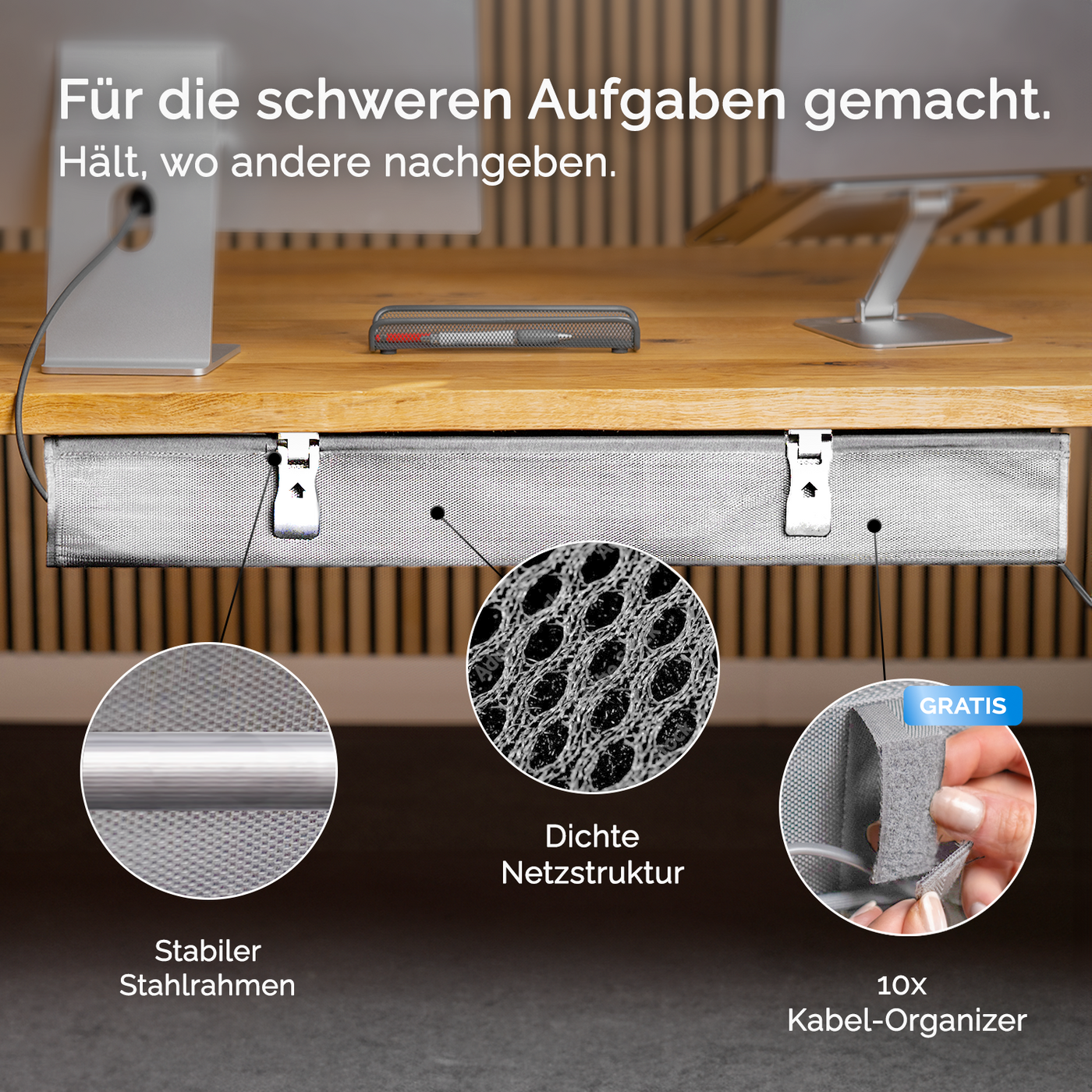 DESKSPACE Wrap Kabelwanne – beidseitig klappbarer Kabelkanal für Schreibtisch, robustes Kabelmanagement aus Metall, 94 cm lang