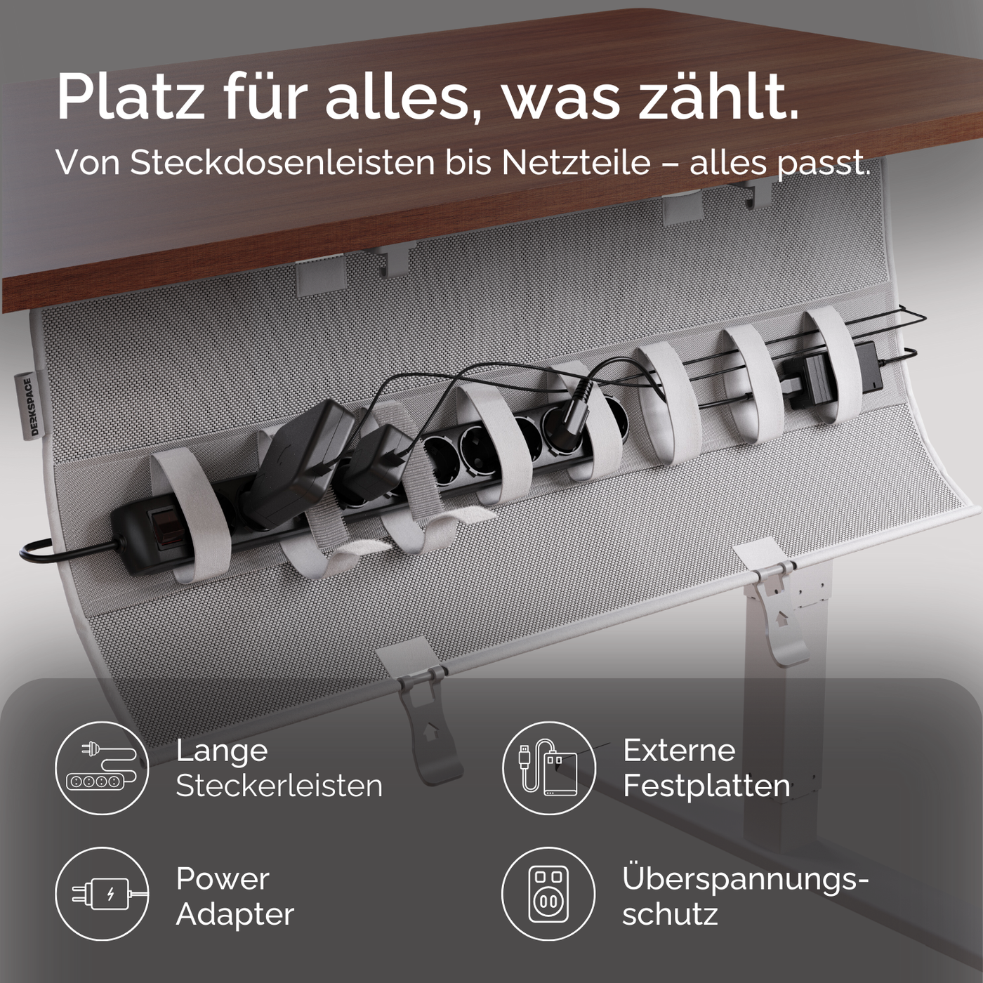 DESKSPACE Wrap Kabelwanne – beidseitig klappbarer Kabelkanal für Schreibtisch, robustes Kabelmanagement aus Metall, 94 cm lang