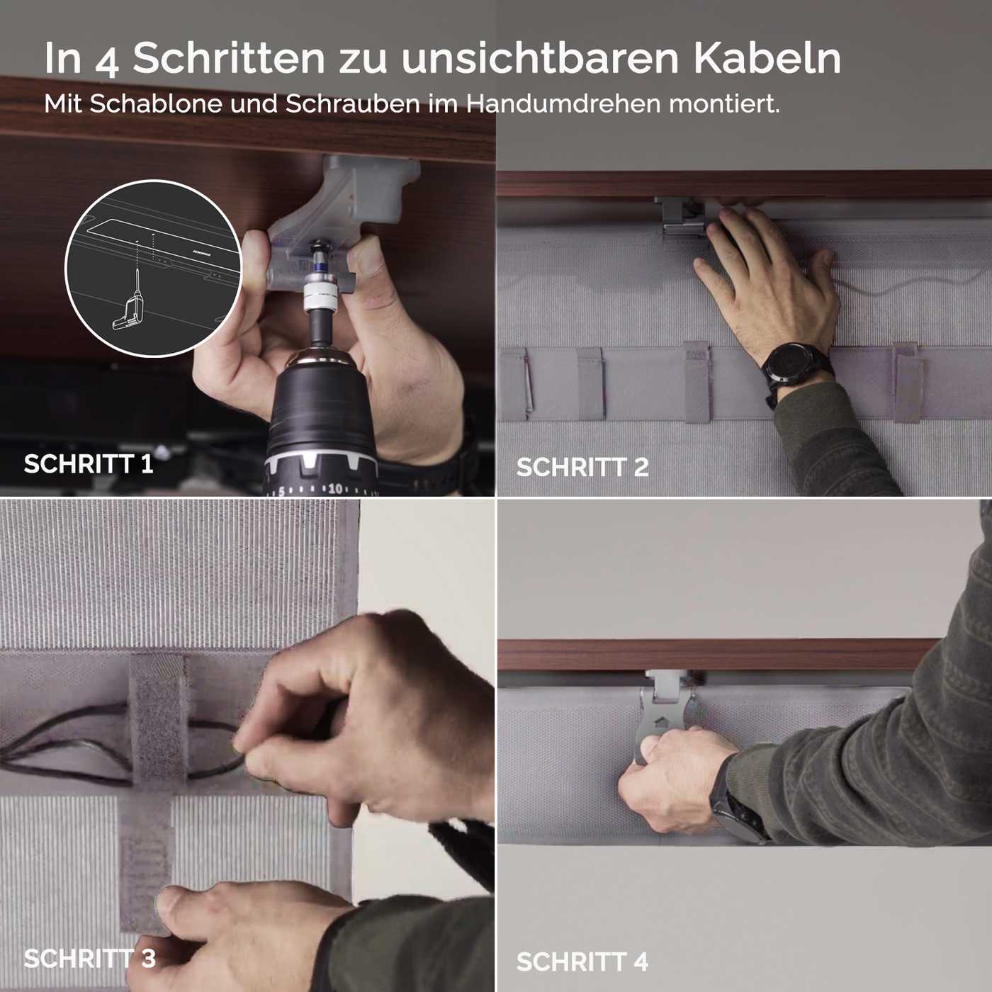 DESKSPACE Wrap Kabelwanne – beidseitig klappbarer Kabelkanal für Schreibtisch, robustes Kabelmanagement aus Metall, 94 cm lang