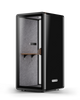 Schallgedämmte Telefonbox DESKSPACE in Schwarz mit grauer Akustik-Filzauskleidung und integriertem Arbeitsboard, Hero-Ansicht freigestellt
