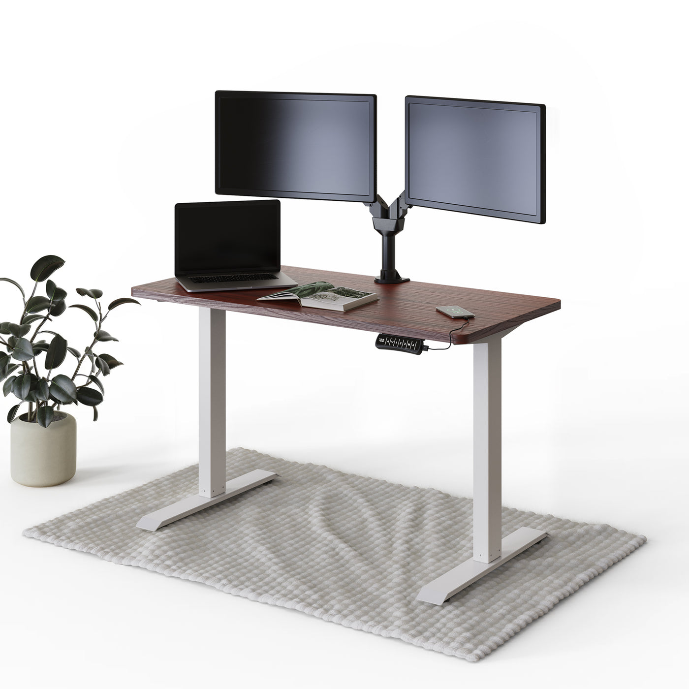 deskspace-pro-hohenverstellbarer-schreibtisch-mahagoni-tischplatte-weiß-gestell-120x60